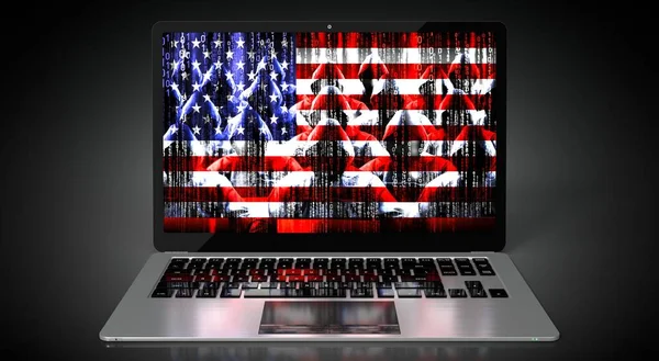 Прапор Сша Група Хакерів Екрані Ноутбука Концепція Кібератаки Ілюстрація — стокове фото