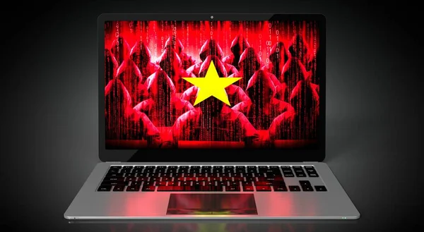 Vietnam Bandera Del País Grupo Hackers Pantalla Del Ordenador Portátil —  Fotos de Stock
