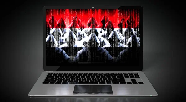 Jemen Länderflagge Und Hackergruppe Auf Laptop Bildschirm Konzept Für Cyber — Stockfoto