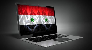 Suriye - ülke bayrağı ve dizüstü bilgisayar korsanları - siber saldırı kavramı
