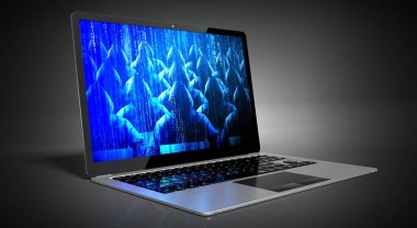 Laptop ekranındaki isimsiz başlıklı hackerlar - siber saldırı konsepti