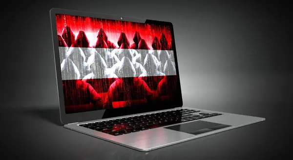 Áustria Bandeira País Hackers Tela Laptop Conceito Ataque Cibernético — Fotografia de Stock