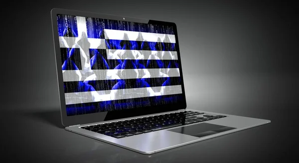 Grecja Flaga Kraju Hakerzy Ekranie Laptopa Koncepcja Cyberataku — Zdjęcie stockowe