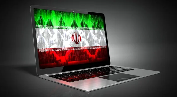Iran Länderfahne Und Hacker Auf Laptop Bildschirm Konzept Für Cyber — Stockfoto