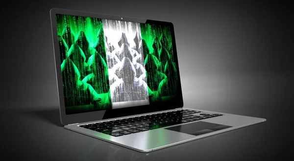 Nigéria Bandeira País Hackers Tela Laptop Conceito Ataque Cibernético — Fotografia de Stock
