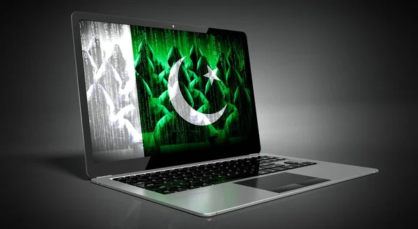 stock image Pakistan - country flag and hackers on laptop screen - cyber attack concept