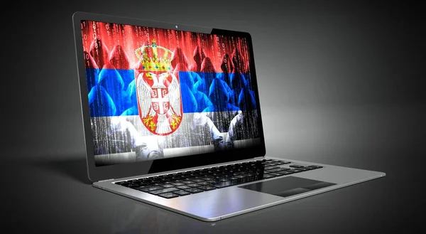 Serbia Country Flag Hackers Laptop Screen Cyber Attack Concept — Stock Photo, Image