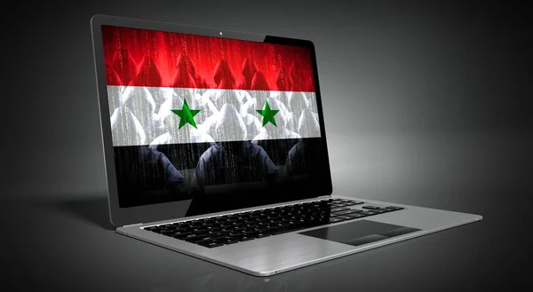 Síria Bandeira País Hackers Tela Laptop Conceito Ataque Cibernético — Fotografia de Stock