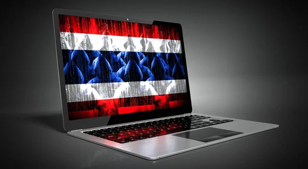 Прапор Таїланду Хакери Екрані Ноутбука Концепція Кібер Атак — стокове фото