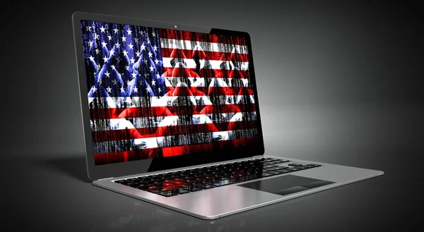 Соединенные Штаты Америки Флаг Страны Хакеры Экране Ноутбука Концепция Кибератаки — стоковое фото