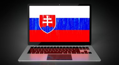 Slovakya - ülke bayrağı ve dizüstü bilgisayarda ikili kod - 3D illüstrasyon