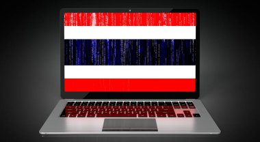 Tayland - ülke bayrağı ve dizüstü bilgisayar ekranında ikili kod - 3D illüstrasyon