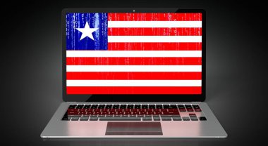 Liberya - ülke bayrağı ve dizüstü bilgisayarda ikili kod - 3D illüstrasyon