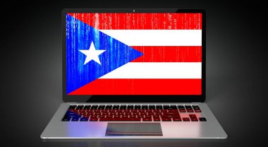 Porto Riko - ülke bayrağı ve dizüstü bilgisayar ekranında ikili kod - 3D illüstrasyon