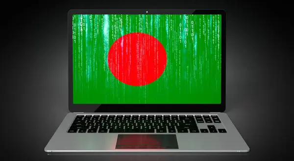 Bangladesh Bandeira País Código Binário Tela Laptop Ilustração — Fotografia de Stock