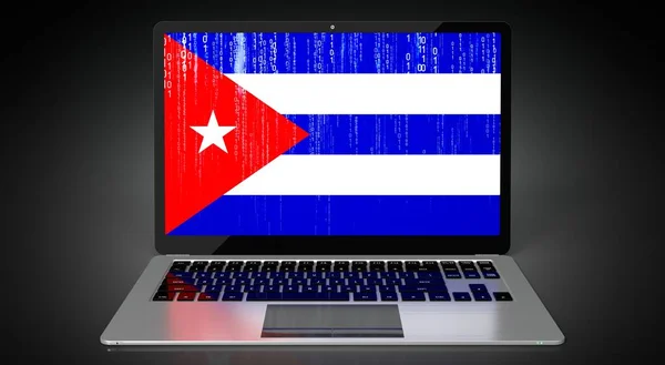 Kuba Land Flagga Och Binär Kod Bärbar Skärm Illustration — Stockfoto