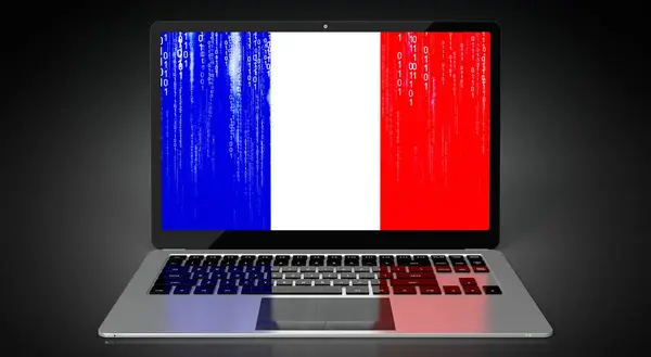 Франция Флаг Страны Двоичный Код Экране Ноутбука Иллюстрация — стоковое фото