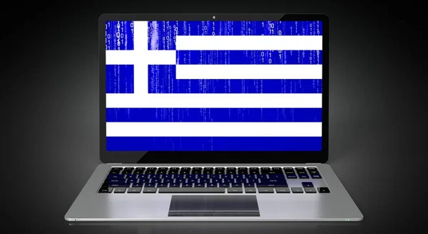 Griekenland Landvlag Binaire Code Laptopscherm Illustratie — Stockfoto