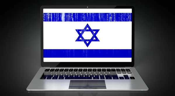 Izrael Flaga Kraju Kod Binarny Ekranie Laptopa Ilustracja — Zdjęcie stockowe
