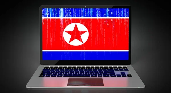 Noord Korea Vlag Binaire Code Laptopscherm Illustratie — Stockfoto