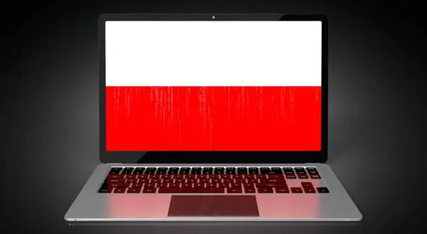 폴란드 국기와 노트북 화면에 — 스톡 사진