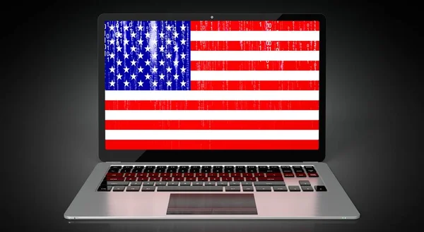Сша Флаг Страны Двоичный Код Экране Ноутбука Иллюстрация — стоковое фото