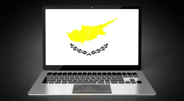 Chipre Bandera Del País Código Binario Pantalla Del Ordenador Portátil — Foto de Stock