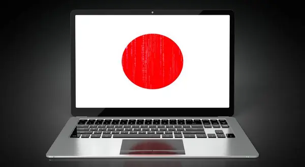Ιαπωνία Σημαία Χώρας Και Δυαδικός Κώδικας Στην Οθόνη Laptop Εικονογράφηση — Φωτογραφία Αρχείου