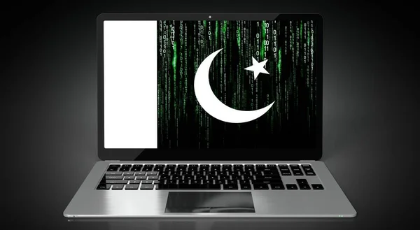 Pakistan Land Vlag Binaire Code Laptop Scherm Illustratie — Stockfoto