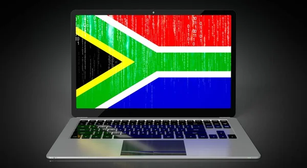 Südafrika Länderflagge Und Binärcode Auf Laptop Bildschirm Illustration — Stockfoto