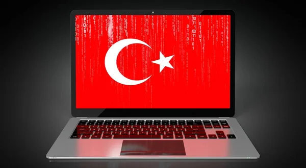 Türkiye Dizüstü Bilgisayarda Ülke Bayrağı Ikili Kod Illüstrasyon — Stok fotoğraf
