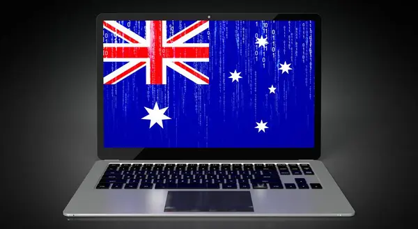 stock image Australia - country flag and binary code on laptop screen - 3D illustration