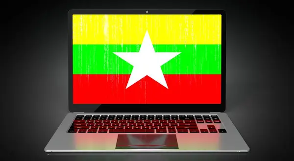 Birma Landvlag Binaire Code Laptopscherm Illustratie — Stockfoto