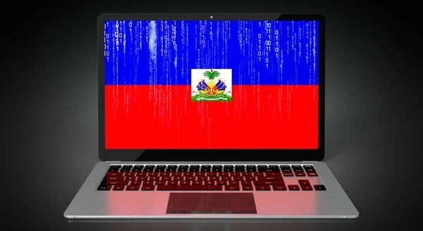 stock image Haiti - country flag and binary code on laptop screen - 3D illustration