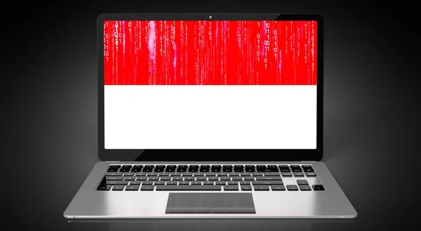 Endonezya Ülke Bayrağı Dizüstü Bilgisayar Ekranında Ikili Kod Illüstrasyon — Stok fotoğraf