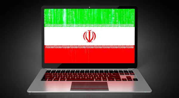 Iran Länderflagge Und Binärcode Auf Laptop Bildschirm Illustration — Stockfoto