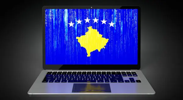 Kosova Dizüstü Bilgisayarda Ülke Bayrağı Ikili Kod Illüstrasyon — Stok fotoğraf