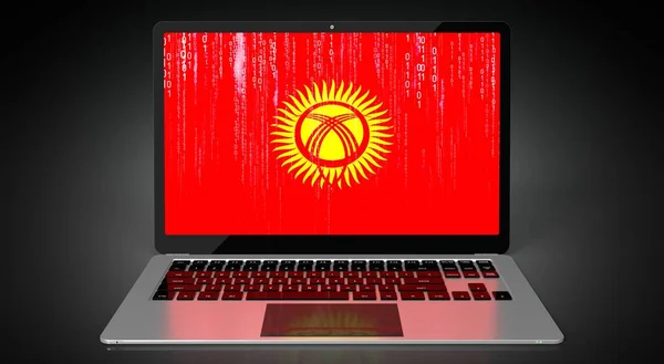 Kirguistán Bandera Del País Código Binario Pantalla Del Ordenador Portátil — Foto de Stock