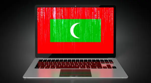 Malediven Landvlag Binaire Code Laptopscherm Illustratie — Stockfoto