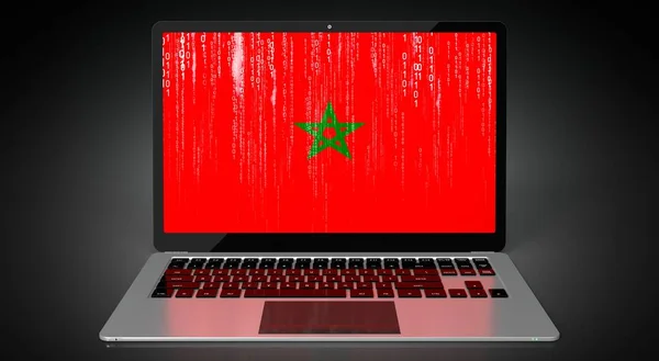 Marokko Länderflagge Und Binärcode Auf Laptop Bildschirm Illustration — Stockfoto