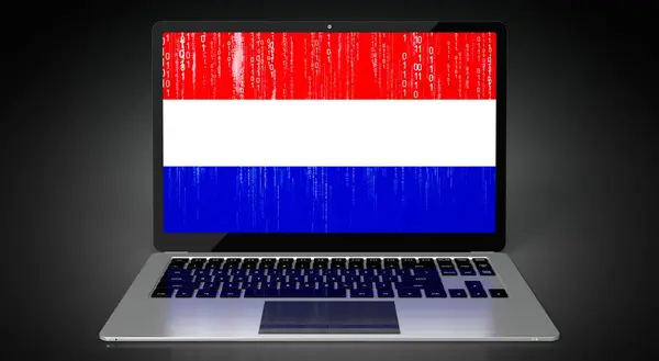 Нідерланди Прапор Країни Двійковий Код Екрані Ноутбука Ілюстрація — стокове фото