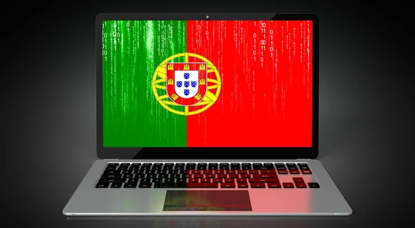 Portugal Bandeira País Código Binário Tela Laptop Ilustração — Fotografia de Stock