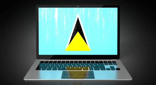 Saint Lucia Länderflagge Und Binärcode Auf Dem Laptop Bildschirm Illustration — Stockfoto