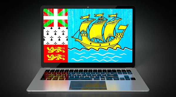 Saint Pierre Miquelon Country Flag Binary Code Laptop Screen Illustration — стокове фото