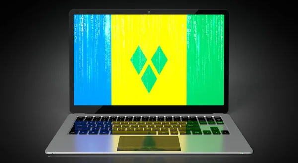 Saint Vincent Grenadine Szigetek Ország Zászló Bináris Kód Laptop Képernyőn — Stock Fotó