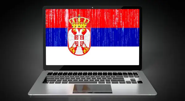 Сербія Прапор Країни Двійковий Код Екрані Ноутбука Ілюстрація — стокове фото