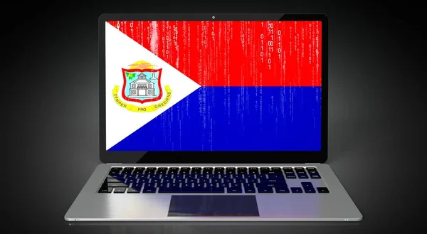 stock image Sint Maarten - country flag and binary code on laptop screen - 3D illustration