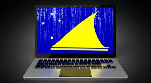 Tokelau Länderfahne Und Binärcode Auf Laptop Bildschirm Illustration — Stockfoto