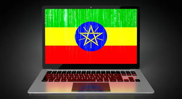 Ефіопія Прапор Країни Двійковий Код Екрані Ноутбука Ілюстрація — стокове фото