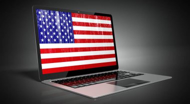 ABD - dizüstü bilgisayarda ülke bayrağı ve ikili kod - 3D illüstrasyon